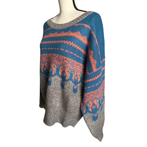 Monroe & Main Vickie Sweater Aztec Fair Isle Pullover Teal Orange Gray Size XL - Picture 4 of 6